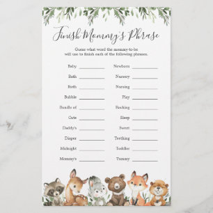 Woodland Animals Baby Shower Finish Mummy's Phrase
