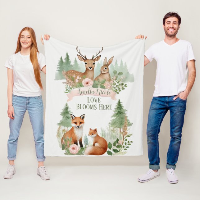 Woodland Animals Baby Shower Fleece Blanket (In Situ)
