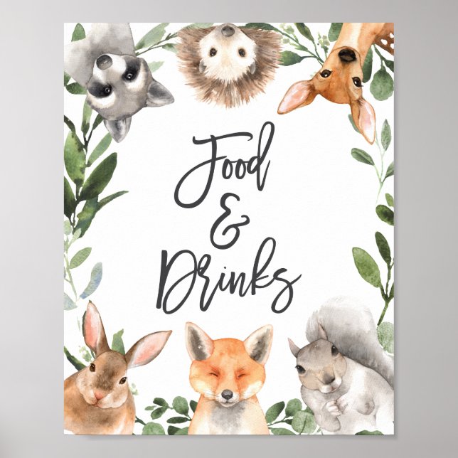 Woodland Animals Baby Shower Food and Drinks Sign (Front)