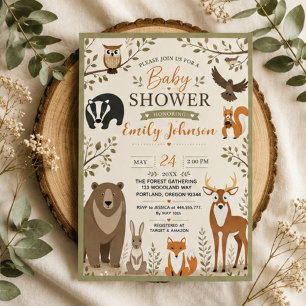 Woodland Animals Baby Shower Fox Bear Deer Bunny Invitation