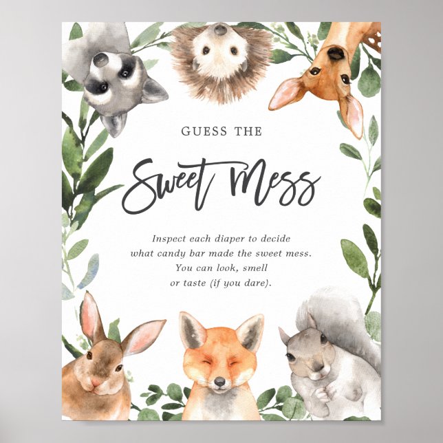 Woodland Animals Baby Shower Guess The Baby Food Poster (Front)