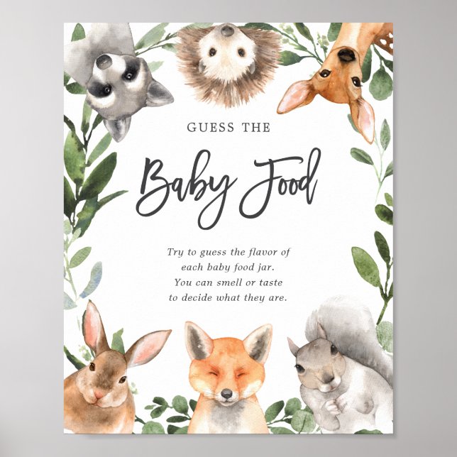 Woodland Animals Baby Shower Guess The Baby Food Poster (Front)