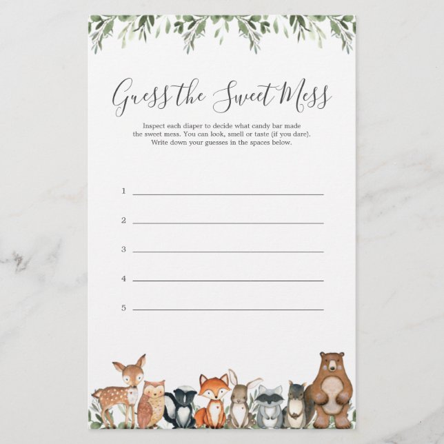 Woodland Animals Baby Shower Guess The Sweet Mess (Front)