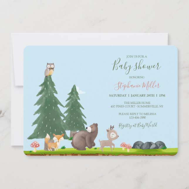 Woodland Animals Baby Shower Invitation (Front)