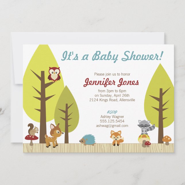 Woodland Animals Baby Shower Invitation (Front)