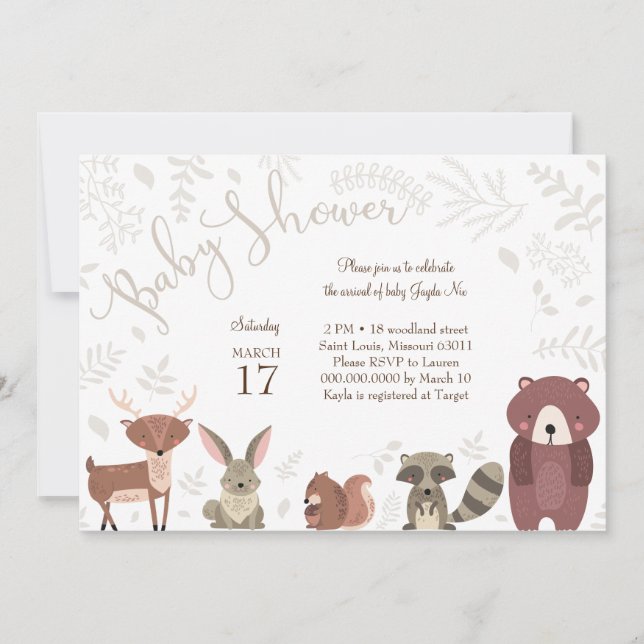 Woodland Animals Baby Shower Invitation (Front)