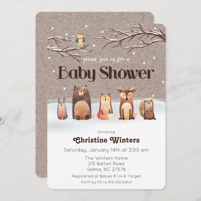 Woodland Animals Baby Shower Invitation (Front/Back)
