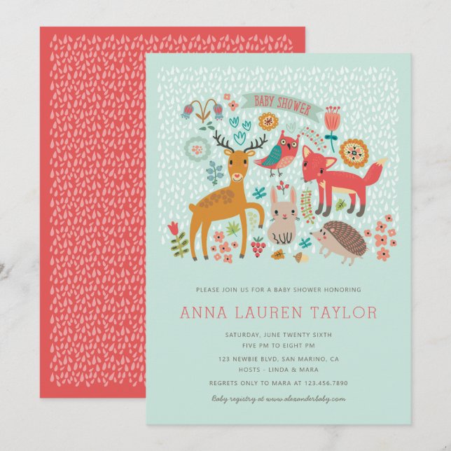 Woodland Animals Baby Shower Invitation (Front/Back)
