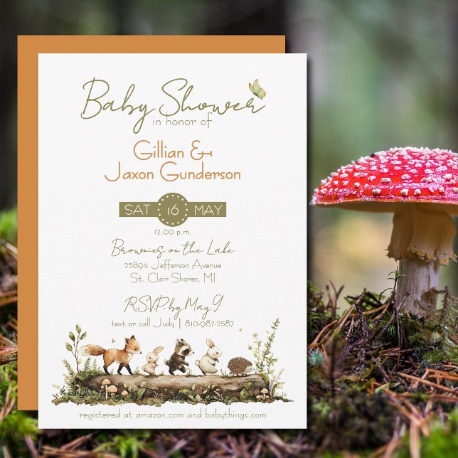 Woodland Animals Baby Shower Invitation (Simply charming woodland animals in the forest baby shower invitation.)
