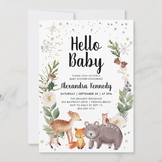 Woodland Animals Baby Shower Invitation  (Front)