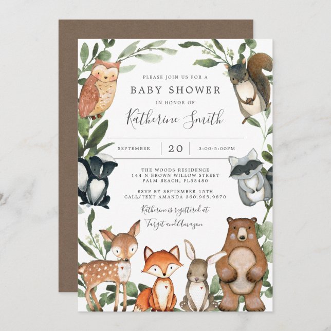 Woodland Animals Baby Shower Invitation (Front/Back)