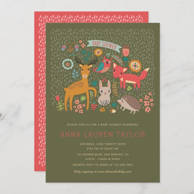 Woodland Animals Baby Shower Invitation (Front/Back)