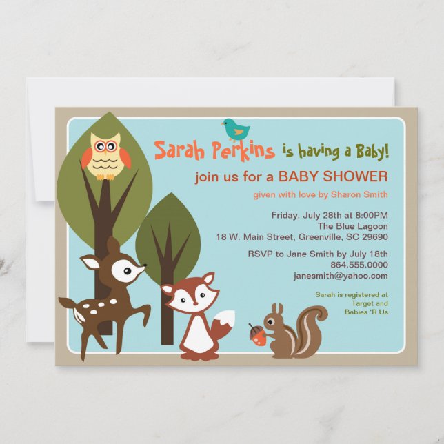 Woodland Animals Baby Shower Invitation (Front)
