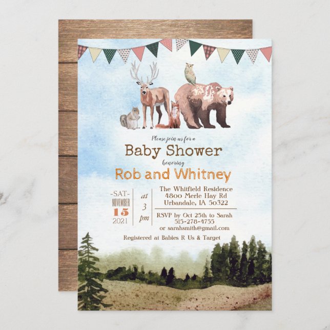 Woodland Animals Baby Shower Invitation (Front/Back)