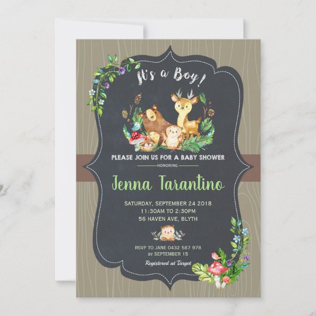 Woodland Animals Baby Shower Invitation Boy (Front)