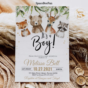 Woodland Animals Baby Shower Invitation Boy Bear