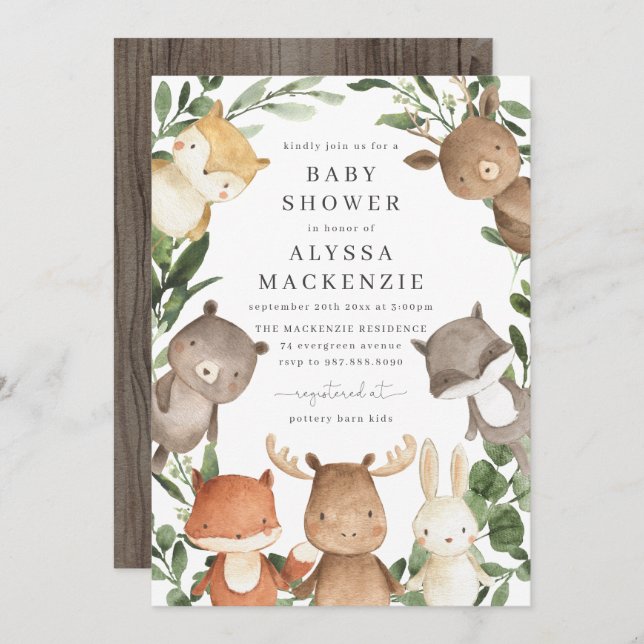 Woodland Animals Baby Shower Invitation | Forest (Front/Back)