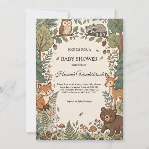 Woodland Animals Baby Shower Invitation Gender N