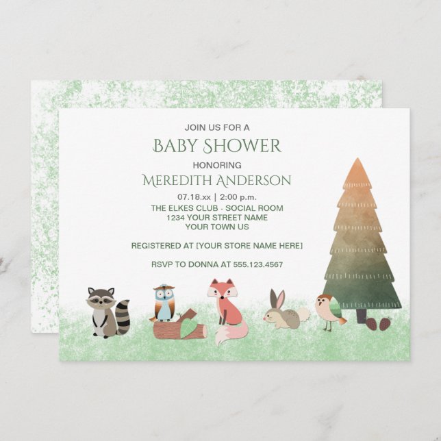 Woodland Animals Baby Shower Invitations (Front/Back)
