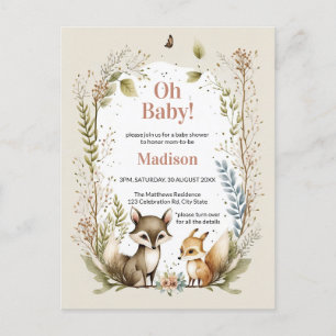 Woodland Animals Baby Shower Invite Girl Postcard