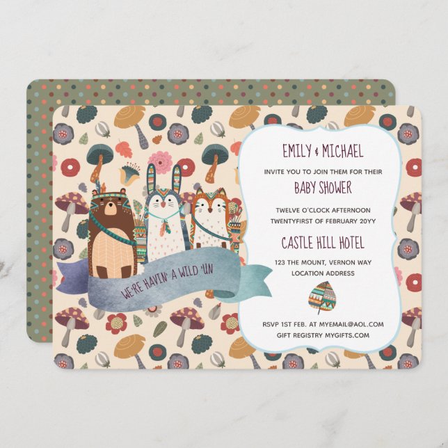 Woodland Animals Baby Shower Invites Cute Modern (Front/Back)