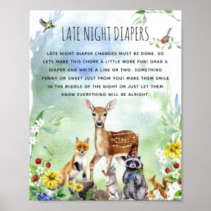 Woodland Animals Baby Shower 'Late Night Diaper' Poster
