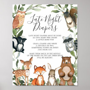 Woodland Animals Baby Shower Late Night Diapers Poster