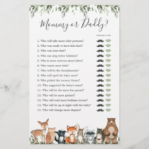 Woodland Animals Baby Shower Mummy or Daddy Game