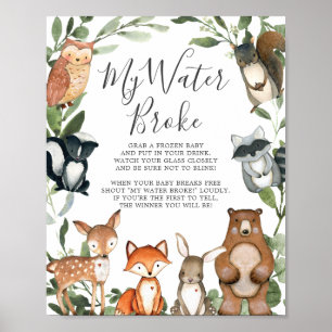 Woodland Animals Baby Shower My Water Broke Sign