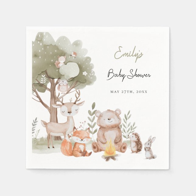 Woodland Animals Baby Shower Napkin (Front)
