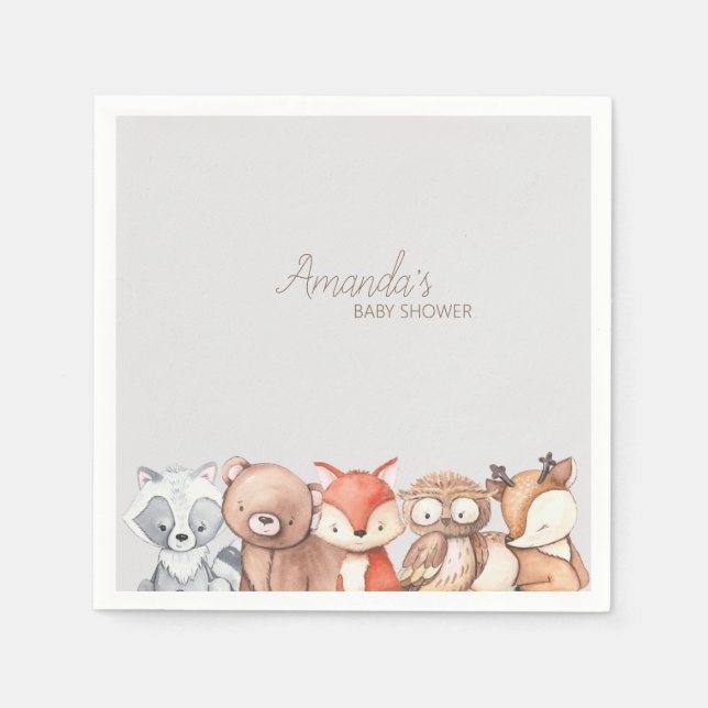 Woodland Animals Baby Shower Napkin (Front)