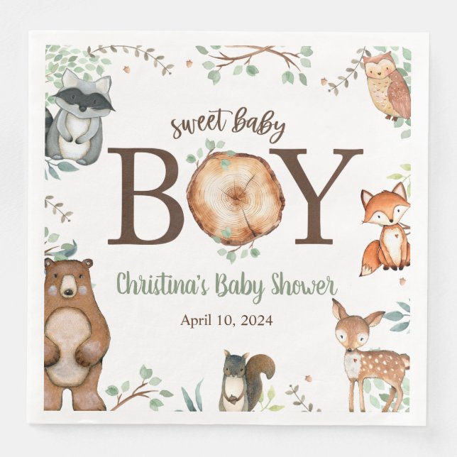 Woodland Animals Baby Shower Napkins (Front)