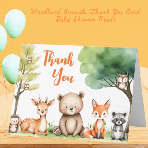 Woodland Animals Baby Shower Orange Gender Neutral Thank You Card