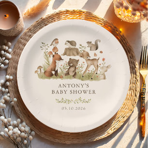 Woodland Animals Baby Shower Paper Plate