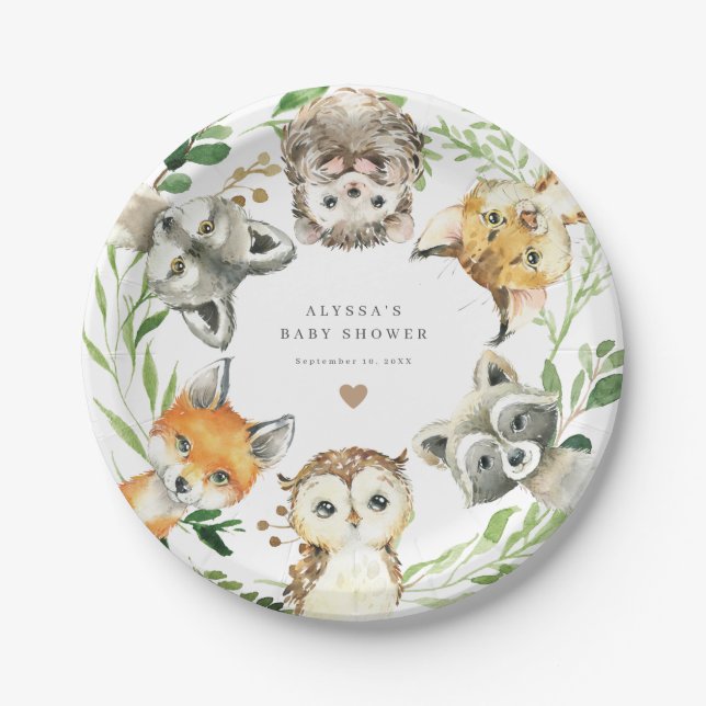 Woodland Animals Baby Shower Paper Plates (Front)