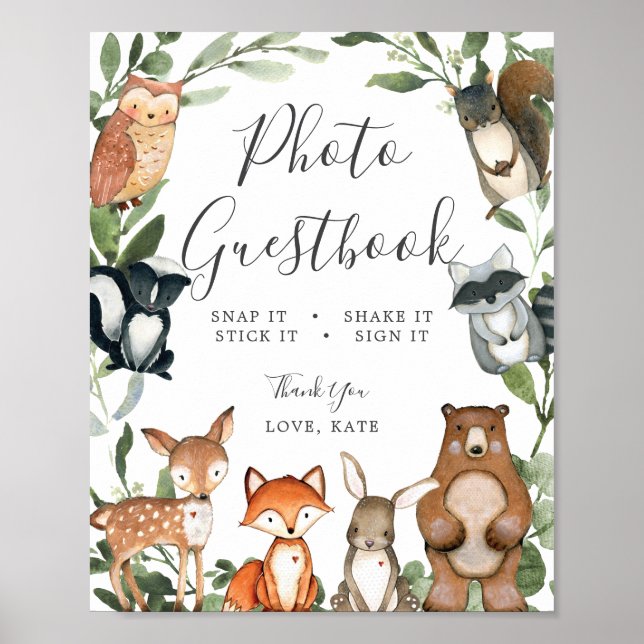 Woodland Animals Baby Shower Photo Guestbook Sign (Front)