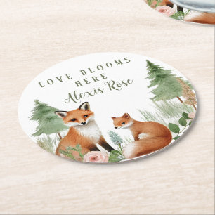 Woodland Animals Baby Shower Round Paper Coaster
