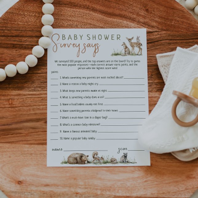 Woodland Animals Baby Shower Survey Says Card (Creator Uploaded)