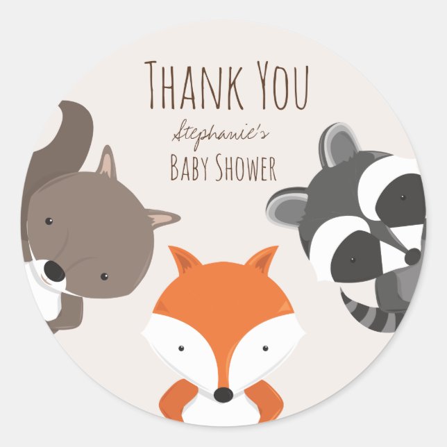 Woodland Animals Baby Shower Thank You Classic Round Sticker (Front)