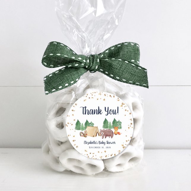 Woodland Animals Baby Shower Thank You Classic Round Sticker (Creator Uploaded)