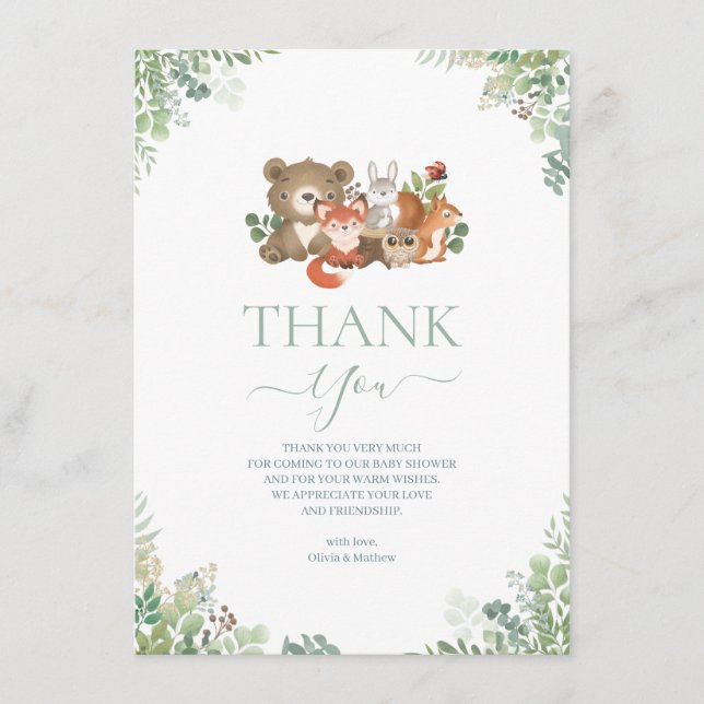 Woodland animals Baby Shower Thank you   Enclosure (Front)