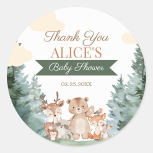 Woodland Animals Baby Shower Thank You Favour Classic Round Sticker