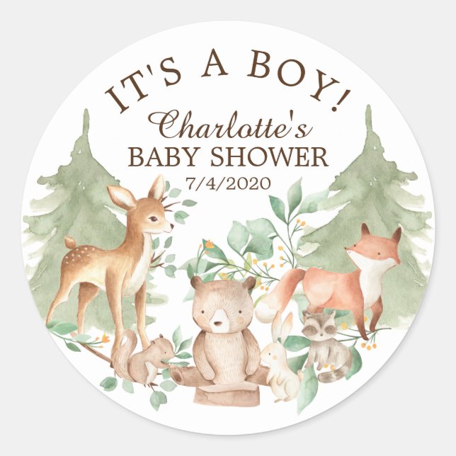 Woodland Animals Baby Shower Thank You Favour Classic Round Sticker (Front)