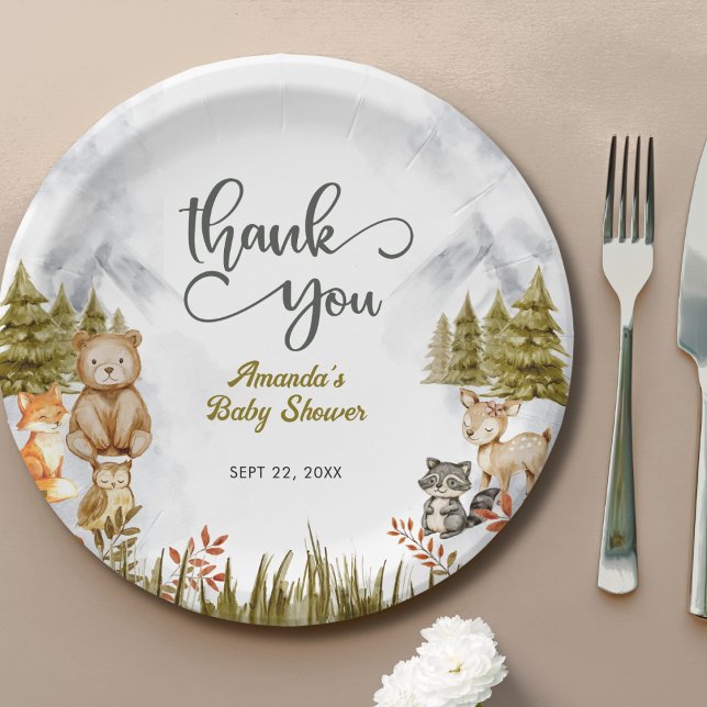 Woodland Animals Baby Shower Thank You Paper Plate (Creator Uploaded)