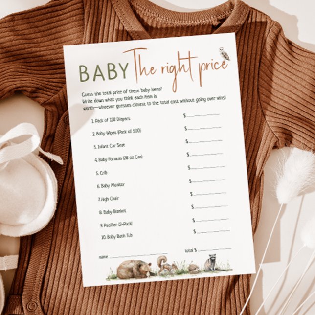 Woodland Animals Baby Shower The Right Price Card (Creator Uploaded)