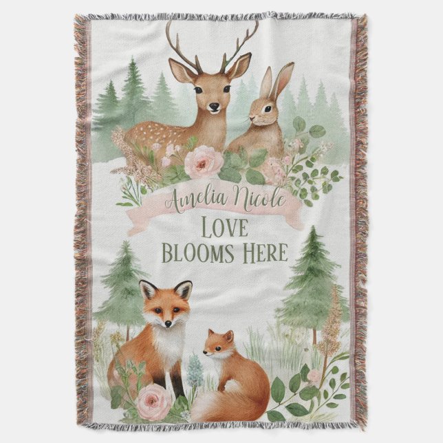 Woodland Animals Baby Shower Throw Blanket (Front Vertical)