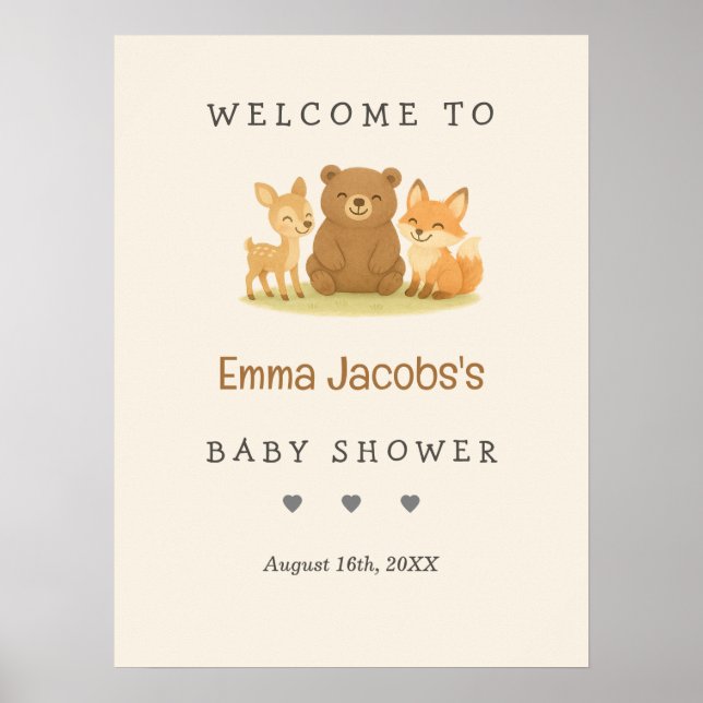 Woodland Animals Baby Shower Welcome Poster (Front)
