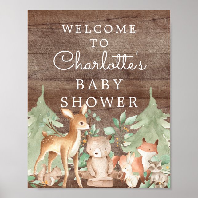 Woodland Animals Baby Shower Welcome Sign (Front)