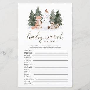 Woodland Animals Baby Shower Word Scramble Game