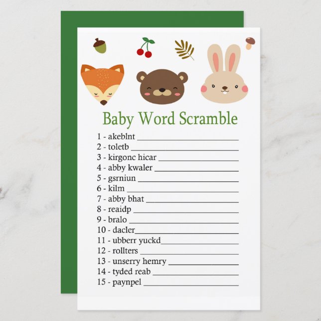 Woodland animals Baby word scramble game (Front/Back)